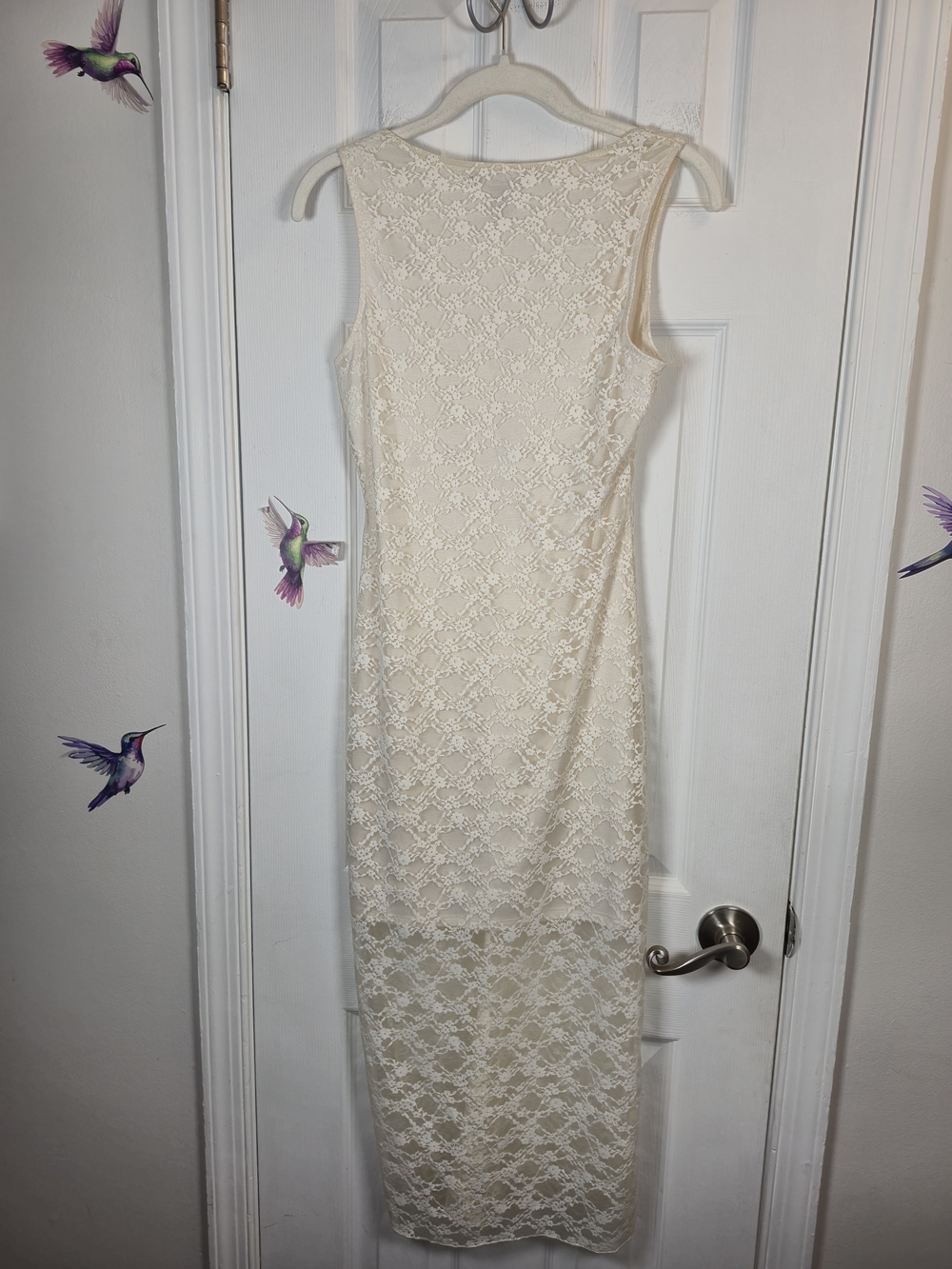 Forever 21 Cream Floral Lace Ruched Bust Coquette Boho Maxi Dress Size Small - Picture 2 of 6